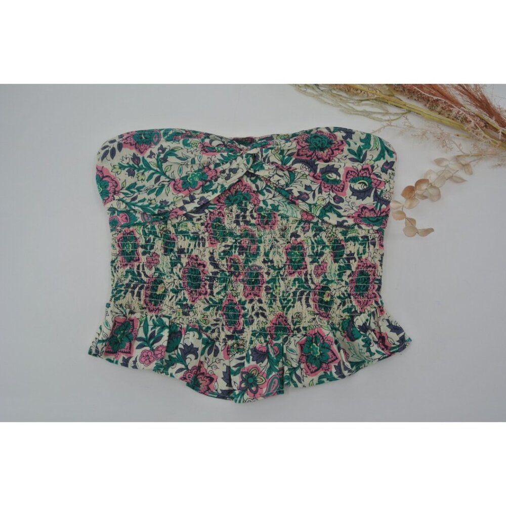 Free People Floral Smocked Strapless Ruffle Tube Top Medium